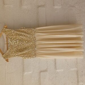 Hanpciers Sequin Fit Flare Dress, Sleeveless, Chiffon Flowy Skirt Champagne Gold
